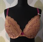 M&S  Ladies Taupe & Purple Plunge Lace Underwired Bra Moulded Cup 32DD ~ NWT