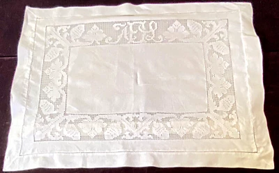 Antique 19th C.  Estate Linen Pillow Sham with Drawn Thread Lace  DF 111 - Image 1 of 4