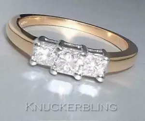Diamant Ring 3 Steine Princess Cut 0,50ct F VS in 18kt Gold Trilogie - Bild 1 von 1