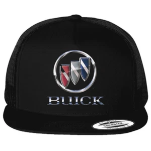 Buick Riviera Car Logo Emblem Printed on Black Hat Flat Bill Yupoong Trucker Cap - Picture 1 of 5