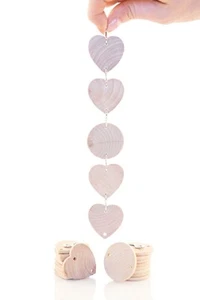100- 1.5" Wood Circles or Hearts With Holes Birthday Tags Wood Circles With Hole - Picture 1 of 10