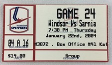 OHL 2004 01/22 Sarnia Sting at Windsor Spitfires Hockey Ticket