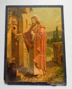 Jesus Bild Heiligenbild (von Oswald Völkel) Druck hinter Glas ca. 1920er Jahre - Bild 1 von 3