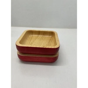 Set of 2 Bamboo Wood Bowls With Red  - Picture 1 of 3