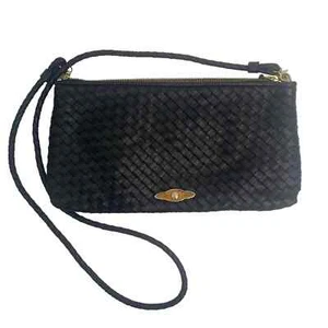 Elliott Lucca Leather Basketweave Shoulder Bag Black - Picture 1 of 10