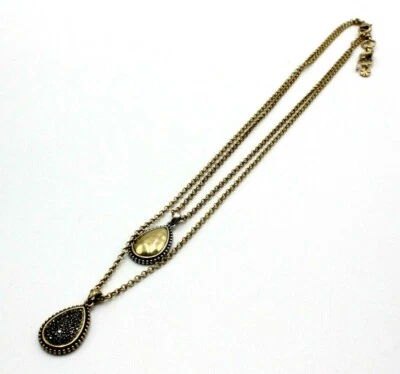 NEW LUCKY BRAND NECKLACE 2 HANGING GOLD RAIN DROPS WITH BLACK DIAMONDS: BRONZE - Image 1 of 4
