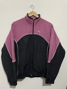 Vintage 90s Puma Size 14 Women’s Black Pink Jacket Logo Zip Up Windbreaker Coat - Bild 1 von 10