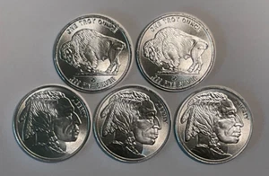Lote de CINCO 1 OZ .999 Plata Fina Búfalo Níquel Diseño Redondo, Líneas Radiales BU - Imagen 1 de 9