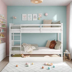 Kinderbett 90x200 mit Matratze Etagenbett Bettkasten Holzbett Weiß Homestyle4u - Bild 1 von 12