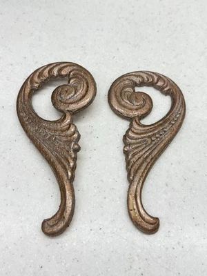 Antiguo 2 Piezas Decorativas Talladas en Pergamino de Madera Piezas de Restauración Arquitectónica Foto 1 de 4