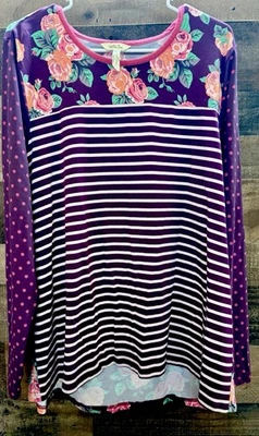 Camiseta Matilda Jane Calling Bird púrpura/rosa a rayas y lunares talla XL Foto 1 de 3