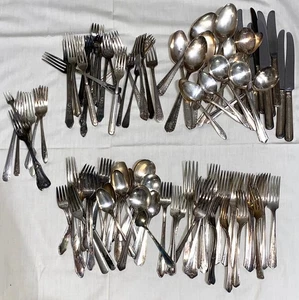 LOT 9 lbs vtg Silverplate Flatware-108 Spoons, Forks, Knives - Picture 1 of 5