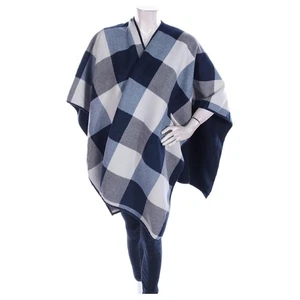 Woolrich Reversible Poncho in Blue and White Plaid - Picture 1 of 7