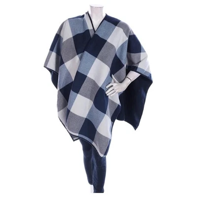 Woolrich Reversible Poncho in Blue and White Plaid - Image 1 of 4