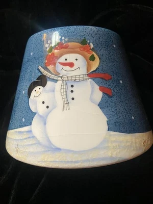 Home Interiors Ceramic Jar Candle Shade Topper Christmas Snowman Blue White 4” * - Image 1 of 4