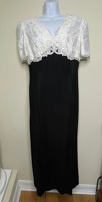 Vestido Jessica McClintock Clásico Negro Blanco Encaje Talla 14 Hombreras Años 80’s De Colección Foto 1 de 4
