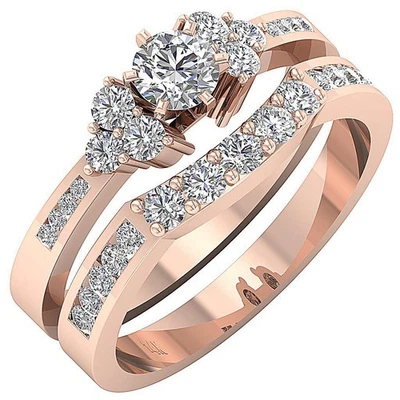 For Women Bridal Engagement Ring Set VS F 1.40 Carat Lab Grown Diamond 14K Gold - Image 1 of 4