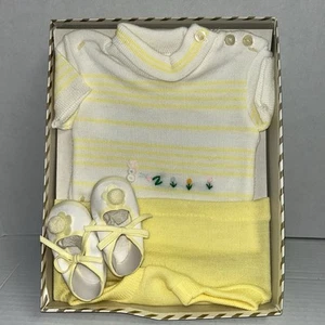 Vintage Sweater Layette Newborn Set 0-3 Months Novelty Knit NIB Soft Yellow Set - Picture 1 of 4