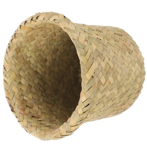 Cubo de basura de mimbre de pastos marinos cubo de basura de ratán cesta de lavandería maceta de flores-OF - Imagen 1 de 12