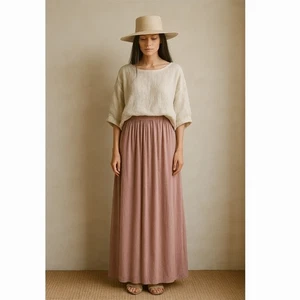 Maxirock verschleiert mauve rosa Stretch Jersey Gr. L-XXL minimalistisch bescheiden Lagenlook - Bild 1 von 10