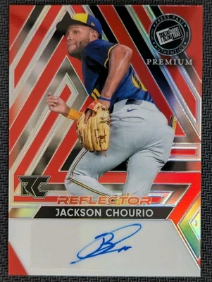 Jackson Chourio ROOKIE RC ROJO PRISMÁTICO Autógrafo Automático #d 10/10! Pase de prensa 2024 Foto 1 de 2