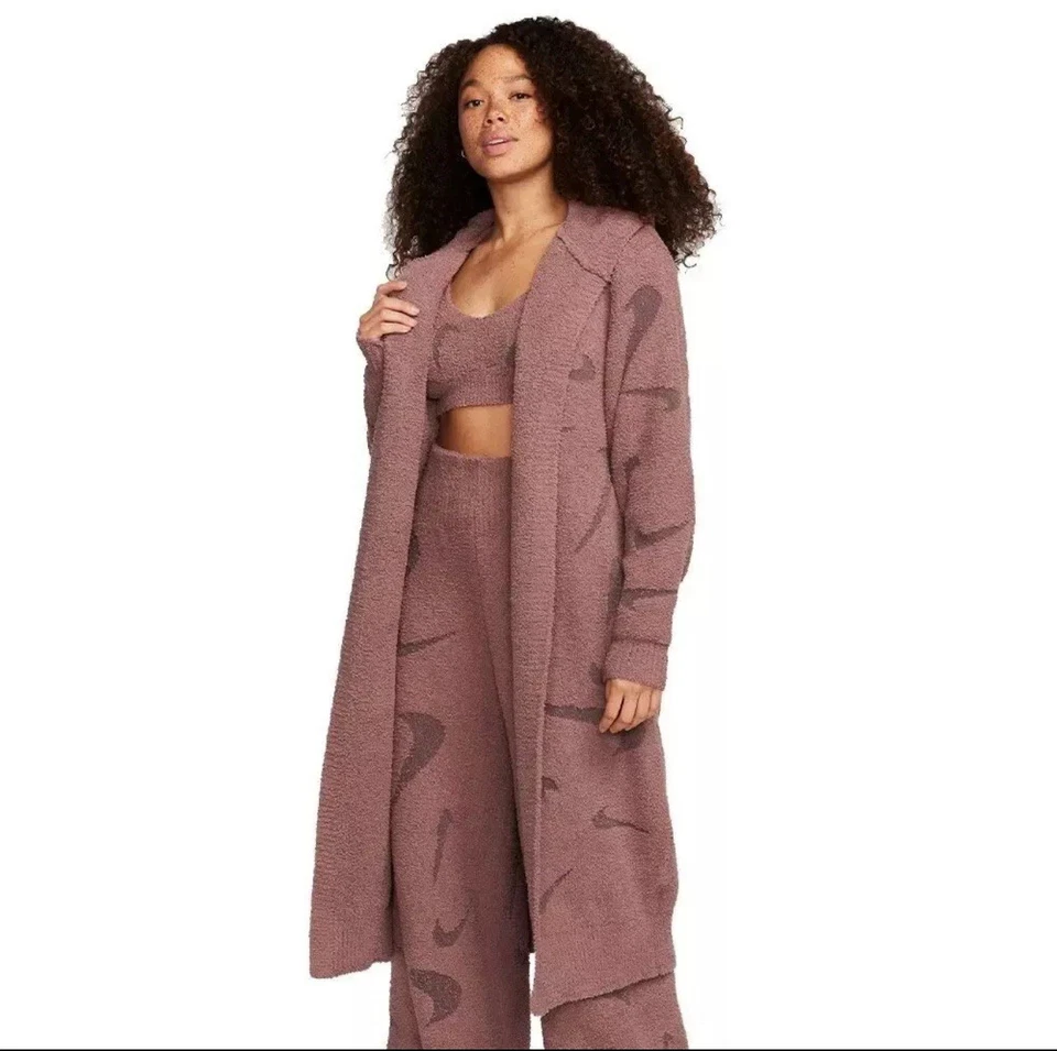Nike Phoenix Cozy Boucle "Smokey Mauve" Long Knit Cardigan FD4282-208 Size XS