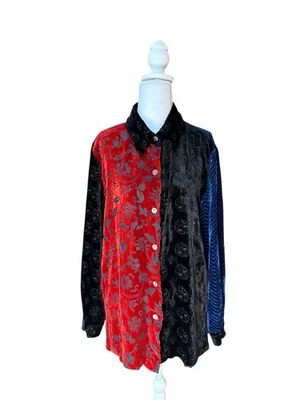 Top de Colección Koos Of Course Para Mujer Terciopelo Patchwork Burnout Artístico Declaración Pequeño Foto 1 de 4