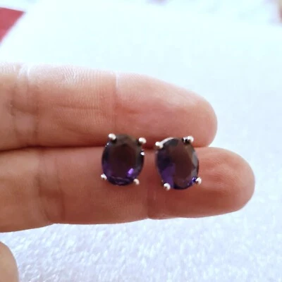 2.00 CTTW 925 Silver Lab Created Purple Amethyst Earrings (#24) - Image 1 of 4