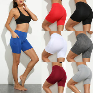 High Waist Women Stretch Yoga Pocket Pants Sport Running Fitness Gym Bike Shorts
