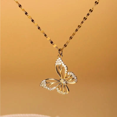 Женские ожерелья бабочка подвеска 18K золото покрытием из нержавеющей стали ювелирных изделий подарок - Изображение 1 из 3