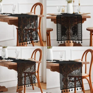 Black Vintage Embroidered Lace Table Runner Rectangle Tablecloth Doily Party - Picture 1 of 13
