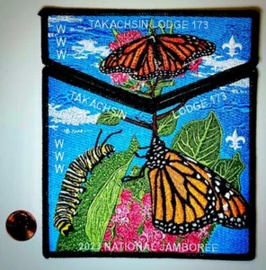 BOY SCOUT BSA OA 173 TAKACHSIN LODGE SAGAMORE 2023 JAMBOREE 2-PATCH BUTTERFLY - Picture 1 of 3
