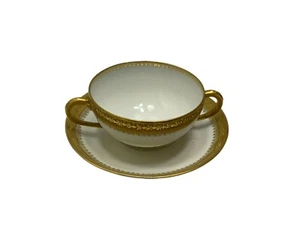Vintage M. Redon Limoges Cream Soup Cup & Saucer White, Gold trim - Picture 1 of 5