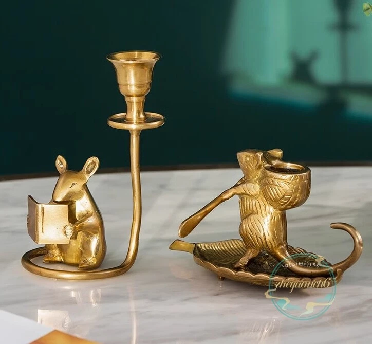 Домашний сад латунная мышь книга для чтения подсвечник декор подсвечник милые подарки - Изображение 1 из 4
