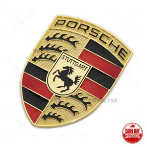 Gold Hood Crest 911 996 997 930 Badge Emblem Cayenne Boxster Cayman Metal - Picture 1 of 6