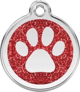 Red Dingo Glitter Paw Print Tag Red - Lifetime Guarantee - Cat, Dog, Pet ID Tag - Picture 1 of 5