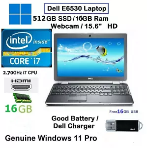 Dell E6530 Fast i7 2.70Gz 256 GB unità di memoria a stato solido, 12 GB computer portatile ufficio 15,6" HD nuovo-WINDOWS 11 - Foto 1 di 5
