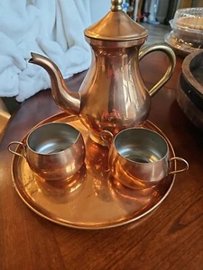 ODI Copper Teapot Set Made in Portugal Marked Solid Copper 9" Tall Vintage - Picture 1 of 23