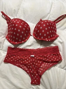 Victoria's Secret 38D Body by Victoria Pushup, Red Polka Dots, W/ Panties - Picture 1 of 7