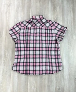 Camisa Harley Davidson manga corta a cuadros rosa abotonada para mujer grande grunge Y2K - Imagen 1 de 7