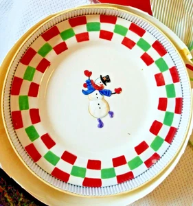 4 JCPenney Home Collection Dancing Snowman Dessert Plates NOS w/box 8" - Picture 1 of 7