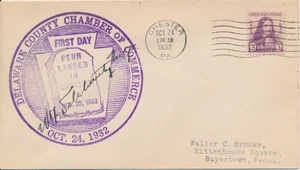#724 William Penn 1st Delaware County C of C cachet First Day cover signed - Picture 1 of 1
