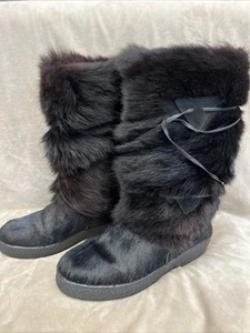 EUC!!! Oscar Sport Christina Black Fur Winter Boots Italy Women's EU 39 US 9 - Picture 1 of 13