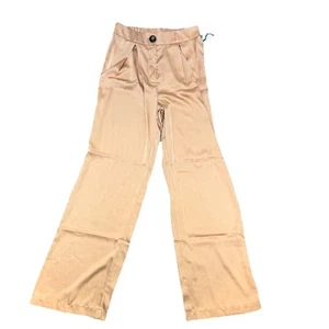 Haute Monde beige/gold Satin Trouser Wide Leg Back Elastic High Waisted Pants M - Picture 1 of 8