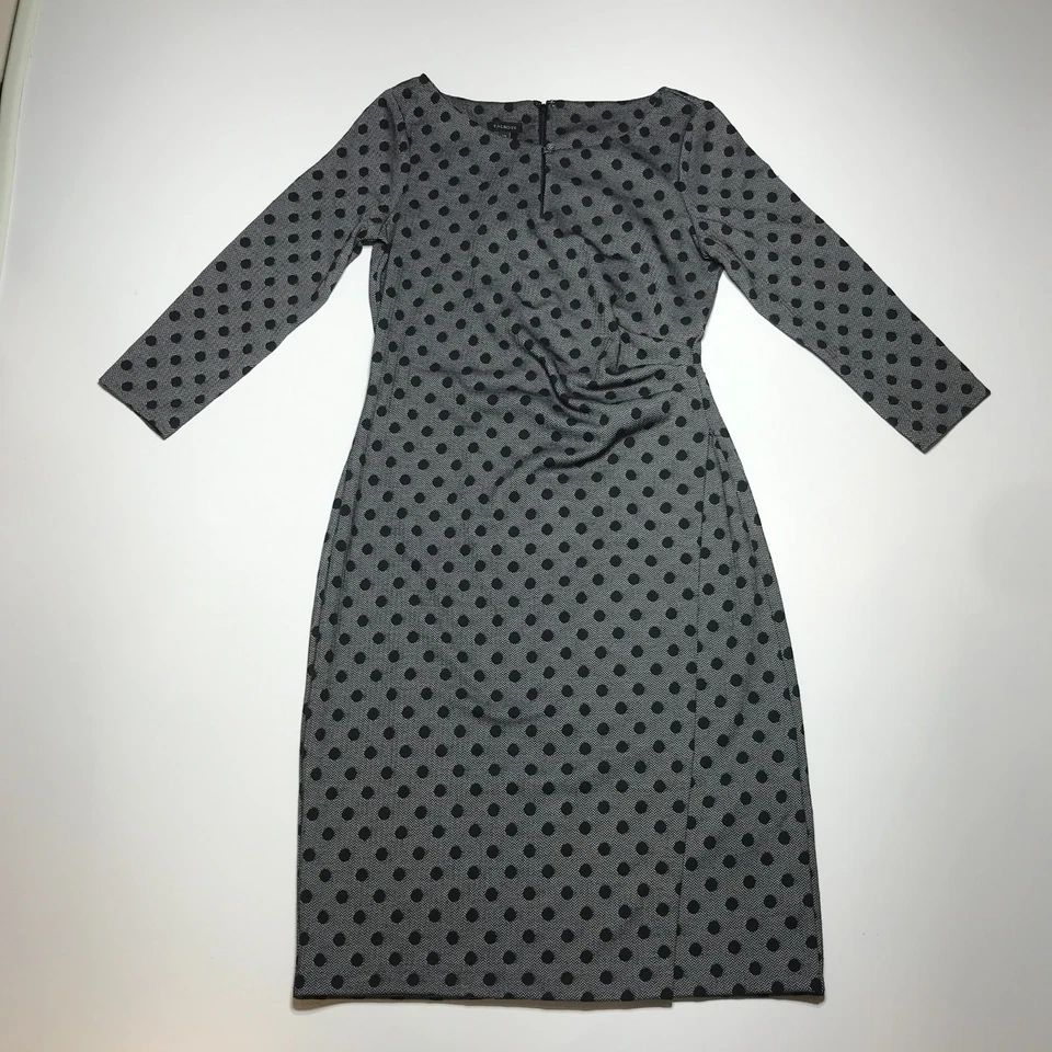Vestido Vaina Talbots Para Mujer XS Gris Negro Lunares Espiga Ponte Mangas 3/4 Foto 1 de 4