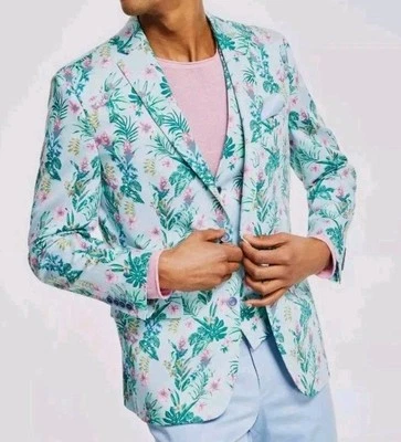 $360 Bar III Para hombres Azul Floral Calce Ajustado Deportivo Abrigo Traje Chaqueta Talla 42R Foto 1 de 3