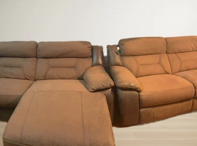 SOFÁ CHAISE RECLINABLE 6 PIEZAS CUERO SINTÉTICO MARRÓN 3 ASIENTOS ELÉCTRICOS MUEBLES SECCIONALES Foto 1 de 3