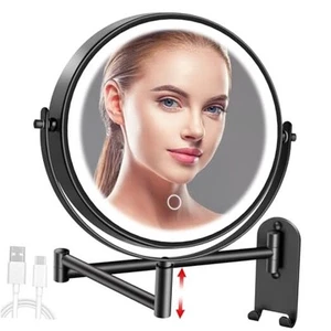 8" Wall Mounted Lighted Makeup Mirror, 3000mAh Rechargeable Double Sided - Picture 1 of 7