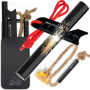 Ferro Rod Flint Fire Starter Kit + Tinder Wick Bellow with Sliding Box - 4" Leng - Picture 1 of 12