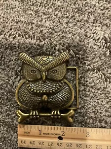 Retro Búho Sabiduría Pájaro con Hueso Tono Latón Hebilla de Cinturón Vintage - Imagen 1 de 4